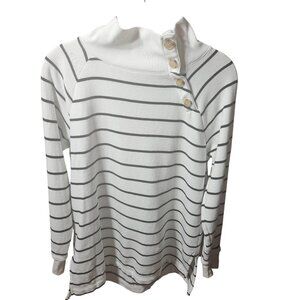 J.Crew White & Black Striped Button-Detail Pullover Sweater Small Cotton/Polyest